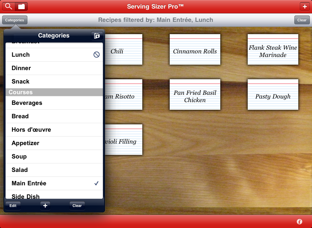 click image to view full size Serving Sizer recipe cards categories selected