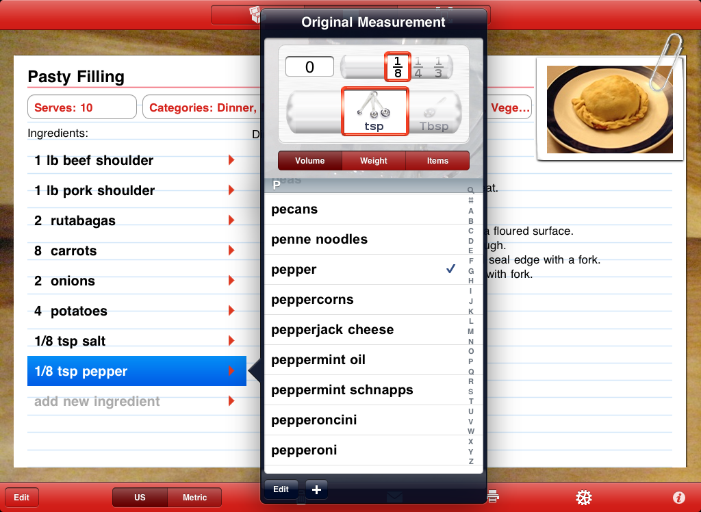 click image to view full size Serving Sizer add ingredient