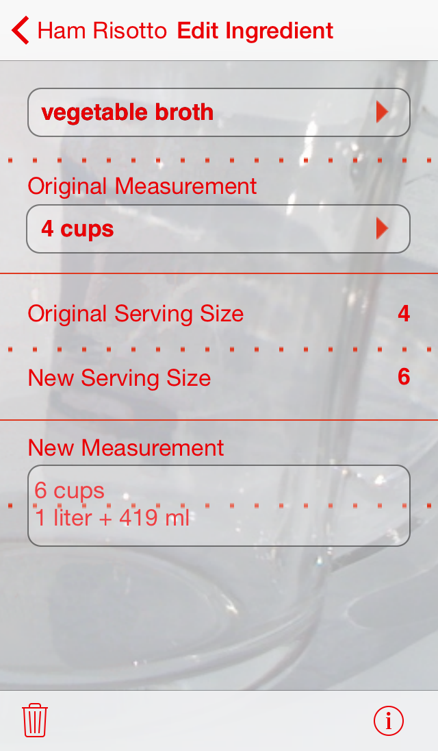 Serving                                Sizer ingredient screen