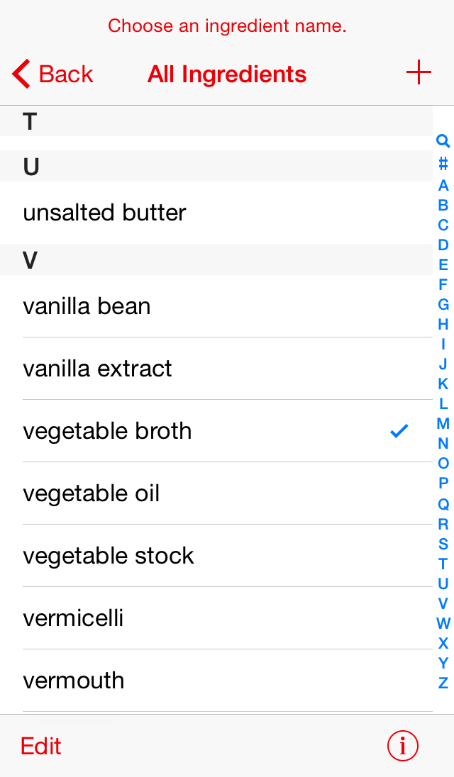 Serving Sizer ingredient                                entry