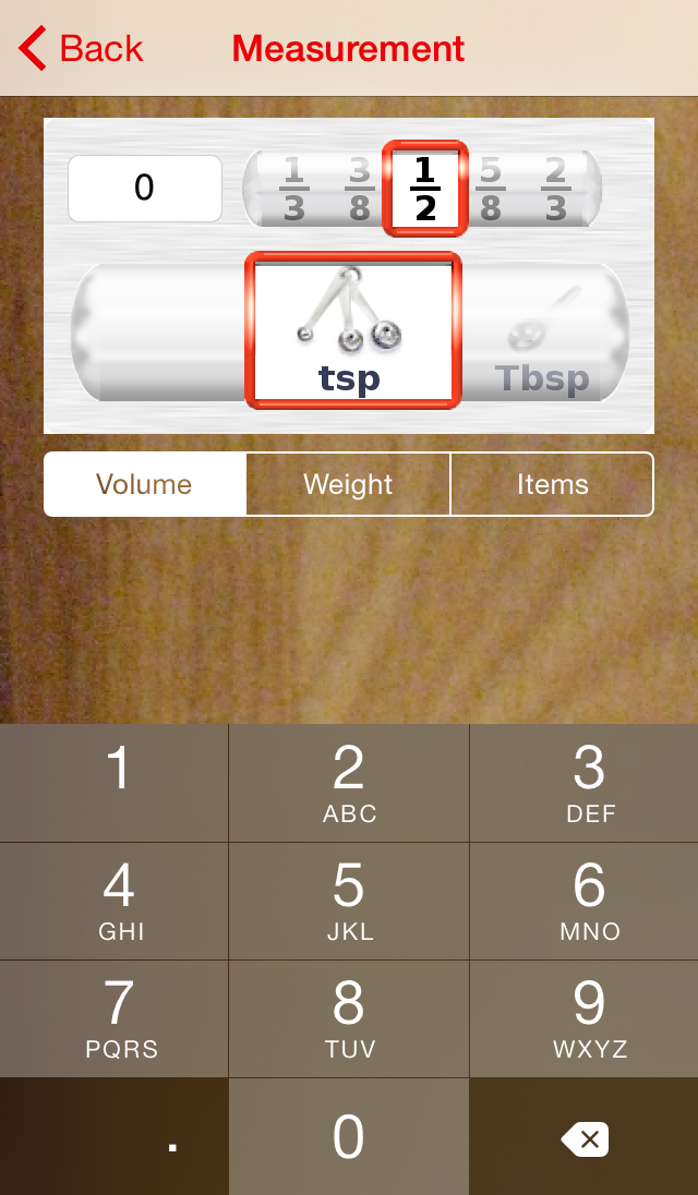 Serving Sizer measurement                                entry