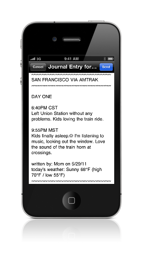 Click for larger image Email
text screen of journal entry